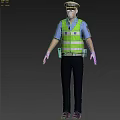 Man Traffic Police Officer Wearing Blue Shirt Reflective Vest Cap White Gloves and Black Pants
