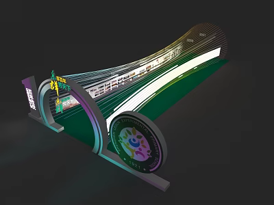 Innovative Modern Event Gateway Featuring Curved Structure LED Lighting And Entrance Emblem 3d model