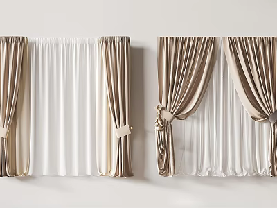 Modern Beige And White Curtains With Elegant Drapes And Tiebacks For Home Decor 3d model