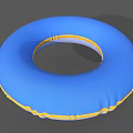 Blue Inflatable Swimming Ring With Yellow Edge And White Base For Summer Water Fun