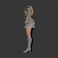 Stylish Clothing Sets On Mannequins Featuring Black Leather Outfit Beige Coat Skirt And Gray Boots