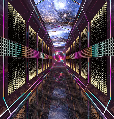 Modern KTV Interior With Colorful Neon Lights Mirror Floors And Decorative Walls 3d model