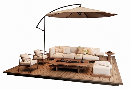 New Chinese Style Outdoor Sofa Coffee Table Combination Leisure Chair Double Sofa 3d model