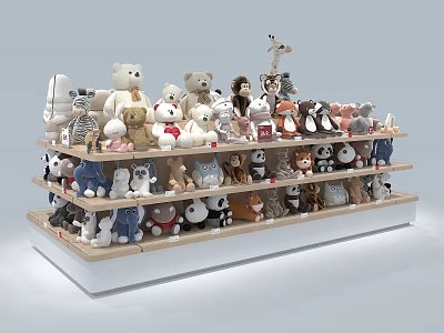 Supermarket Department Store Plush Toys Display Shelf With Various Animal Designs And Multiple Layers 3d model