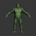 Green Muscular Gorilla Like Character Standing As Giant Mythical Creature