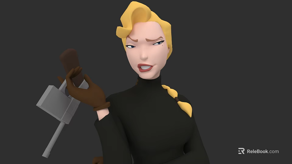 Animated Game Movie Character With Blonde Braided Hair Black Turtleneck Brown Gloves And Tool 3d model 