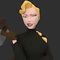 Animated Game Movie Character With Blonde Braided Hair Black Turtleneck Brown Gloves And Tool