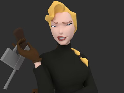 Animated Game Movie Character With Blonde Braided Hair Black Turtleneck Brown Gloves And Tool 3d model