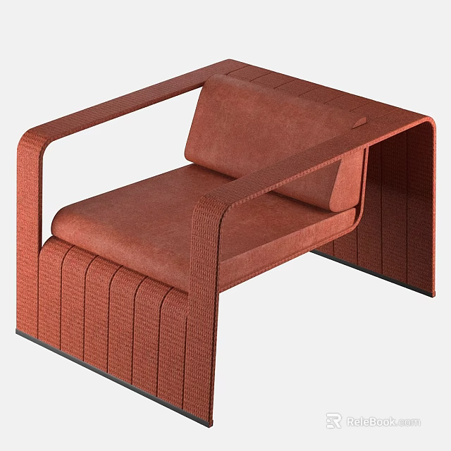 Modern Terracotta Leisure Chair With Curved Armrests Upholstered Seat And Paneled Base 3d model 
