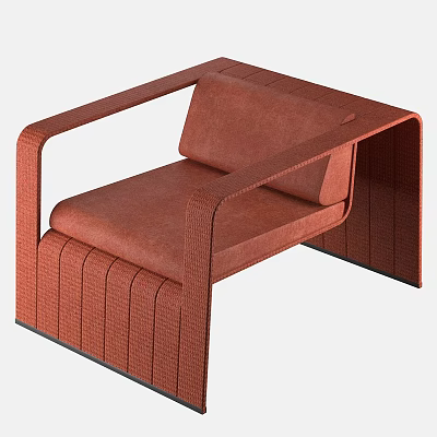 Modern Terracotta Leisure Chair With Curved Armrests Upholstered Seat And Paneled Base 3d model