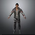 3D Male Character Model With Silver Red Decorated Jacket And Black Pants Standing Pose