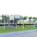 Multiple Types Outdoor Basketball Hoops Sports Equipment With Different Sizes On Green Court