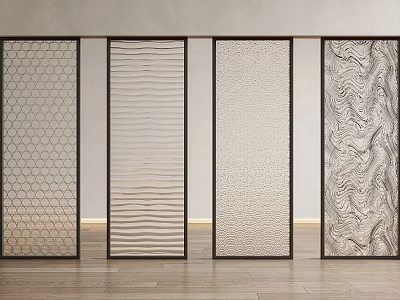 Modern Interior Room Dividers Showcasing Various Textured Glass Panels With Unique Patterns 3d model