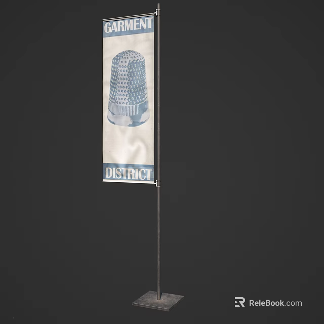 Vertical Billboard Featuring Thimble Design With District Text On Dark Background 3d model 