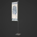 Vertical Billboard Featuring Thimble Design With District Text On Dark Background