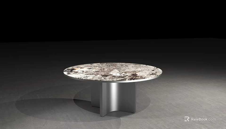 Modern Circular Dining Table With Marble Tabletop And Silver Metal Pedestal Base 3d model 