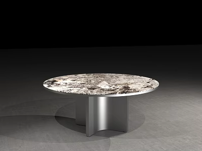 Modern Circular Dining Table With Marble Tabletop And Silver Metal Pedestal Base 3d model
