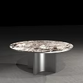 Modern Circular Dining Table With Marble Tabletop And Silver Metal Pedestal Base 3d model