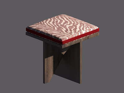 Modern Wooden Stool With Red And White Zebra Pattern Cushion And Red Trim 3d model