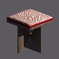 Modern Wooden Stool With Red And White Zebra Pattern Cushion And Red Trim