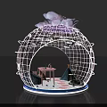 Decorative Spherical Wireframe Structure With Pink Bow And Display Items Inside 3d model