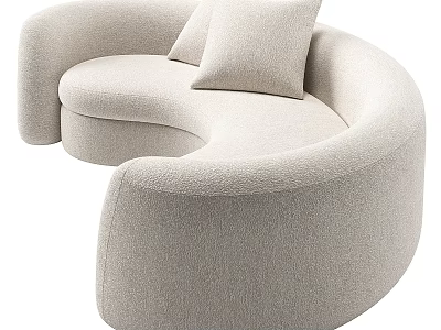 Curved Light Beige Multi Person Sofa With Upholstered Fabric And Soft Cushions 3d model