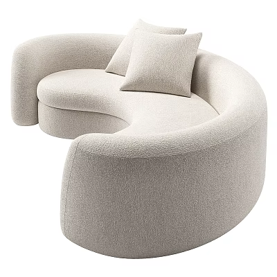Curved Light Beige Multi Person Sofa With Upholstered Fabric And Soft Cushions 3d model