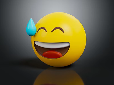 Funny Yellow Smiley Face Decorative Ornament Set with Blue Sweat Drop and Emoji Style Design 3d model