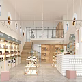 Bright Shopping Mall Retail Store Interior With Shelves Staircase Display Cases And Counter