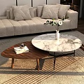 Beige Sofa With Pillows And Marble Wooden Coffee Table Set Featuring Green Plants On Rug