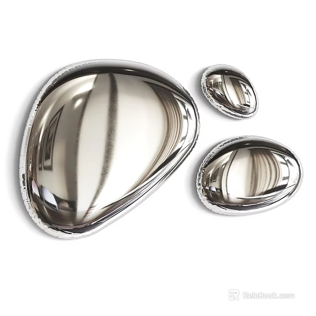Silver Metallic Wall Decor with Irregular Shapes and Shiny Sleek Surface 3d model 
