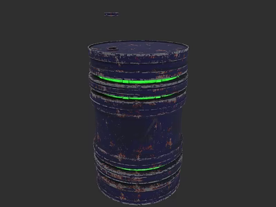 Industrial Equipment Rusty Metal Barrel With Green Glowing Stripes 3d model