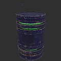 Industrial Equipment Rusty Metal Barrel With Green Glowing Stripes