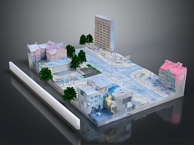 Cartoon City Scene Model With Colorful Buildings Street And Green Trees 3d model