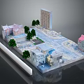 Cartoon City Scene Model With Colorful Buildings Street And Green Trees