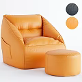 Orange Leather Single Sofa With Matching Ottoman And Modern Comfortable Design 3d model