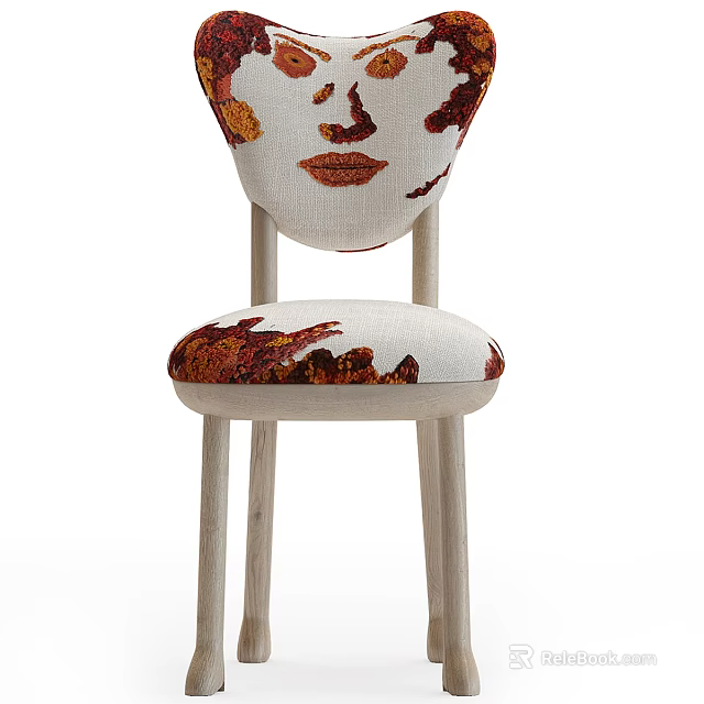 Artistic Face Pattern Backrest Fabric Upholstered Chair With Light Wooden Legs Design 3d model 