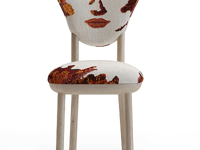 Artistic Face Pattern Backrest Fabric Upholstered Chair With Light Wooden Legs Design 3d model