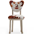 Artistic Face Pattern Backrest Fabric Upholstered Chair With Light Wooden Legs Design