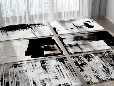 Square Rugs With Black And White Artistic Designs In Modern Room 3d model