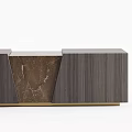 Modern TV Stand Design With Wooden Panels Marble Accent And Gold Metal Base