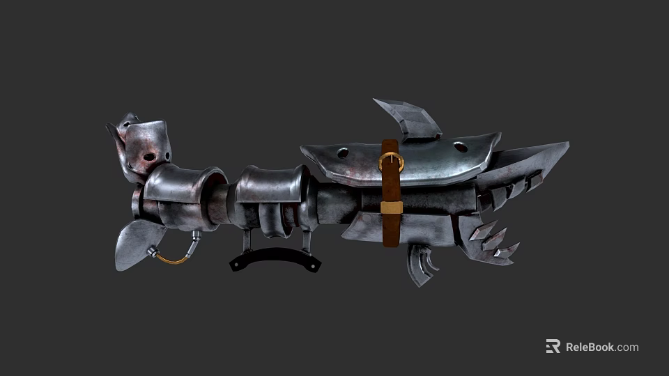 Intricate Metallic Mechanical Weapon Featuring Claw Blade And Leather Strap Design 3d model 