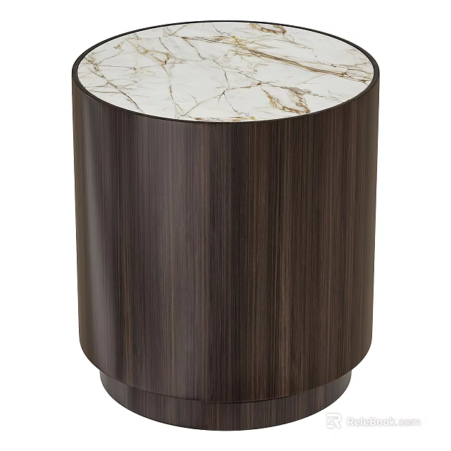 Modern Round Coffee Table With Marble Top And Dark Wooden Frame 3d model