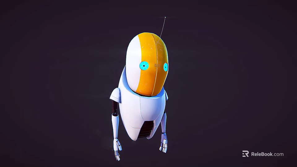 Futuristic Floating Robot with Orange Head Blue Eyes and White Yellow Body Design 3d model 