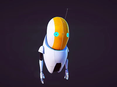 Futuristic Floating Robot with Orange Head Blue Eyes and White Yellow Body Design 3d model