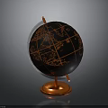 Black Globe With Orange Map Lines And Metal Stand On Orange Base