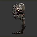 Rusty Metal Robot With Four Mechanical Legs And Yellow Head Light