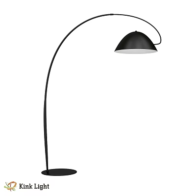 Modern Black Floor Lamp With Curved Pole Hemispherical Shade And Round Base 3d model