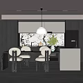 Modern Restaurant Interior With Dining Table Chairs Pendant Light And Marble Backsplash 3d model