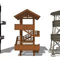 Diverse Wooden Tower Structures With Multi Level Design Balconies And Staircases 3d model